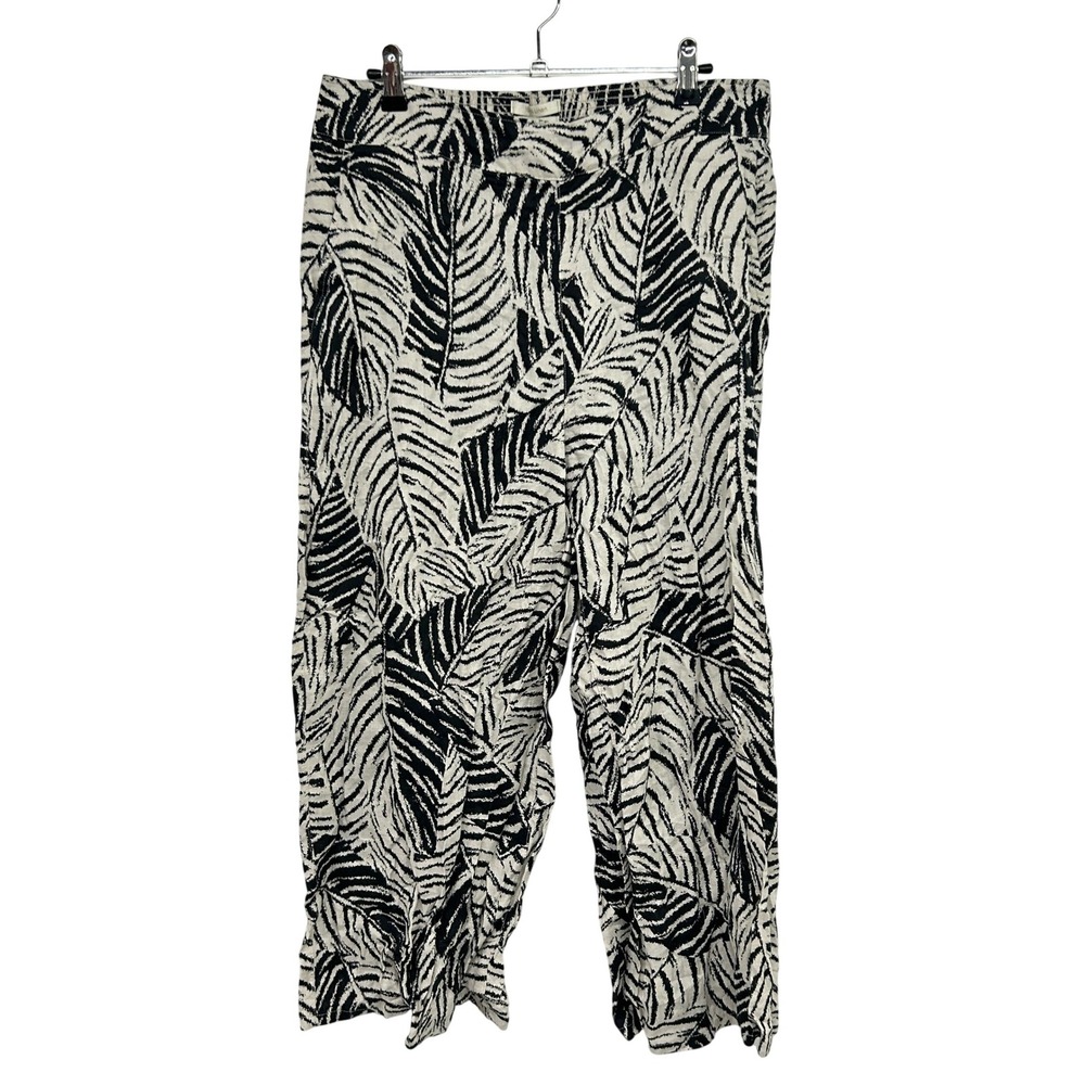 100% Linen Cynthia Rowley Tropical Leaf Wide Leg Crop Pants L Resort Coastal